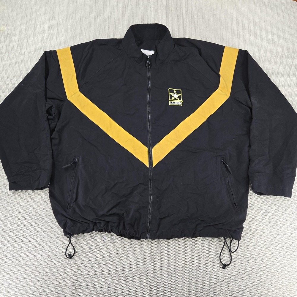 U.S. Army Jacket Mens XL Black Yellow PT Windbreaker Full Zip Training Running